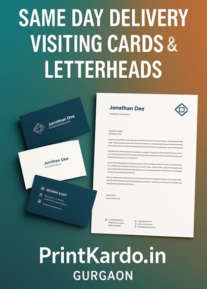 A professional ad for urgent visiting card and letterhead printing by PrintKardo.in in Gurgaon.