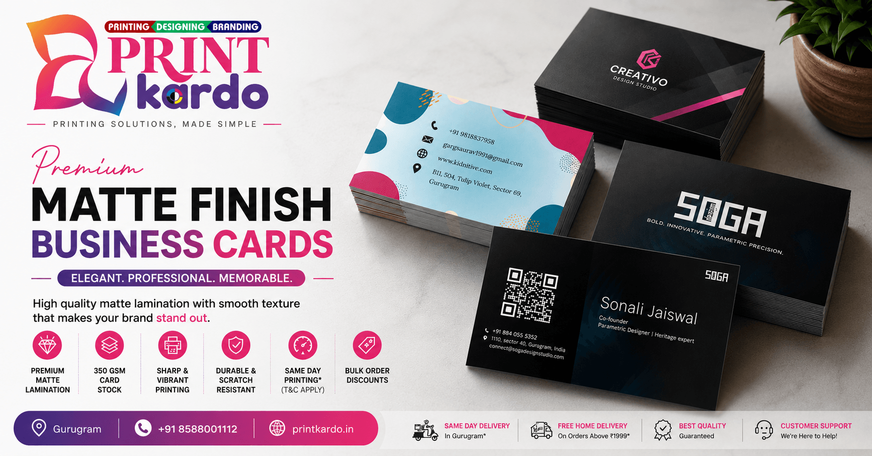 Premium Matte Finish Business Card Printing in Gurgaon