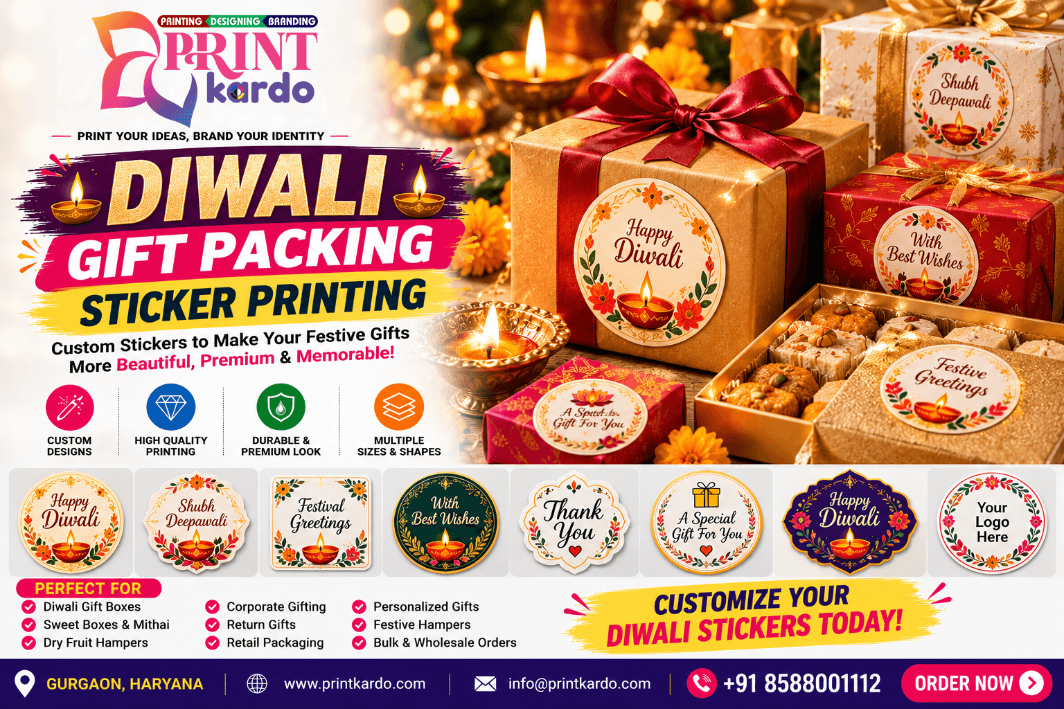 Diwali Sticker Printing in Gurgaon | Custom Gift Box & Sweet Box Labels